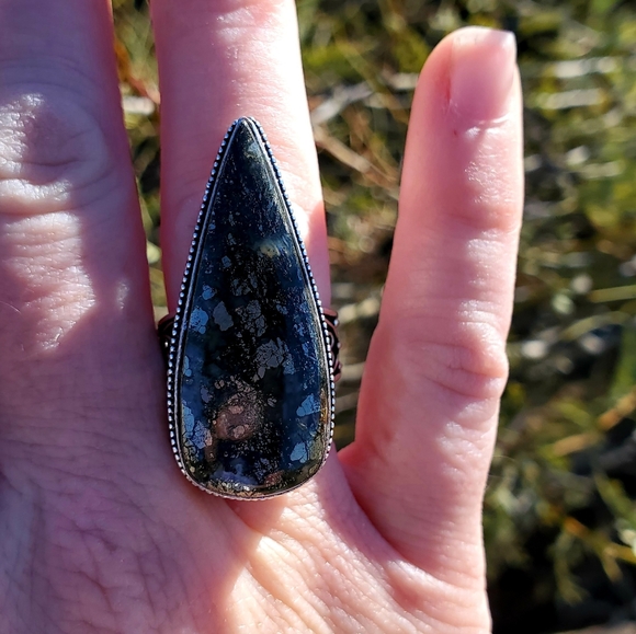 New Huge Pyrite Agate 925 Silver Statement Ring. - Picture 9 of 14